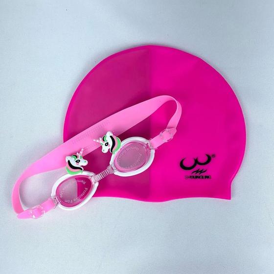 Imagem de Kit De Natação Com Touca De Silicone e Óculos Para Crianças Menino ou Menina