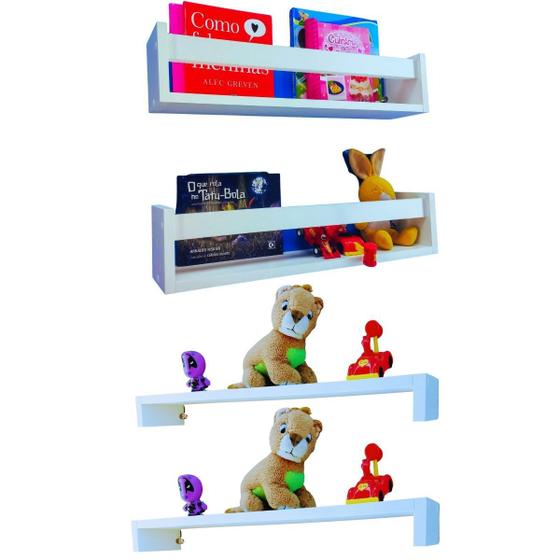 Kit de Nicho de Parede Porta Livro Pelúcia bonecos Para Quarto de Bebê Estante Livreiro Infantil 55 cm - Arte Cedro Decoração
