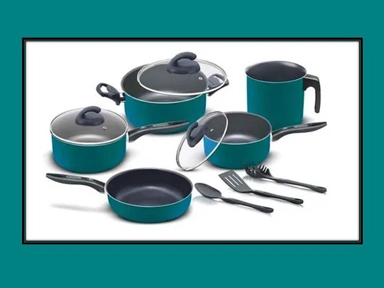 Kit De Panelas 8 Peças Elegan Antiaderente C/ Tampa De Vidro PARA COZINHA COR:VERDE Menor preço em Kit De Panelas 8 Peças Elegan Antiaderente C/ Tampa De Vidro PARA COZINHA COR:VERDE