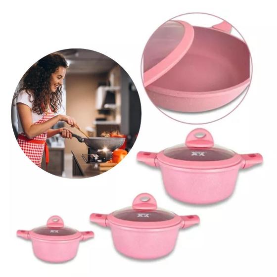 Imagem de Kit De Panelas Coloridas E Resistentes Com Cor Rosa Perfeito Presente Para Avó Pronta Entrega