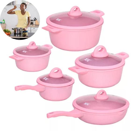 Imagem de Kit De Panelas Coloridas E Resistentes Com Cor Rosa Presente Perfeito De Natal Pronta Entrega