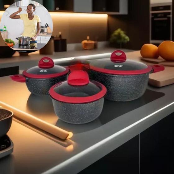 Imagem de Kit De Panelas Estilosas Com Cor Preta Com Vermelho Um Presente Memorável Para Mãe Entrega Rápida