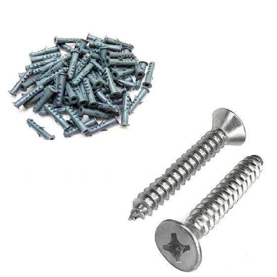 Imagem de Kit de Parafuso Auto Atarraxante Inox Phillips 4,2x38mm C/ Bucha de Fixação com anel 6mm