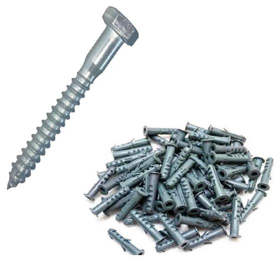 Imagem de Kit de Parafuso Soberbo Sextavado Inox 5x60mm C/ Bucha de Fixação com anel 8mm