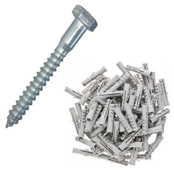 Imagem de Kit de Parafuso Soberbo Sextavado Inox 6x60mm C/ Bucha de Fixação sem anel 10mm