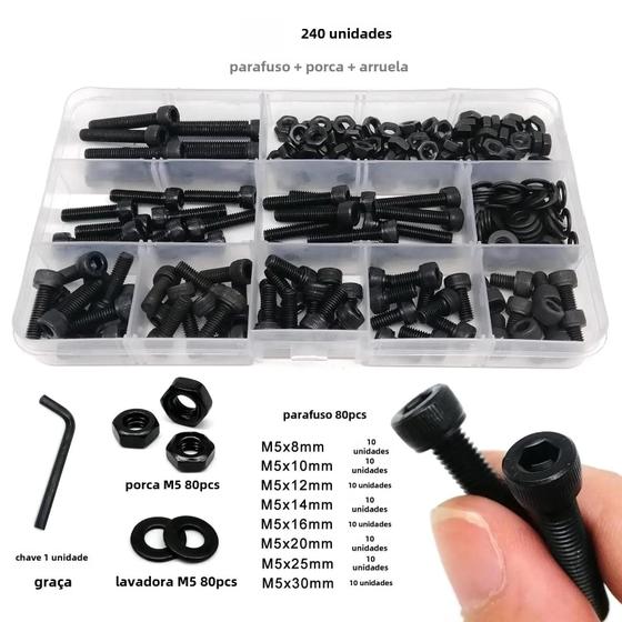 Imagem de Kit de Parafusos Allen com Soquete Hexagonal - Preto - Grau 12.9 - M2 a M6