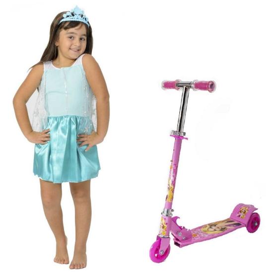 Imagem de Kit de Patinete Rosa + Fantasia de Princesa com Coroa