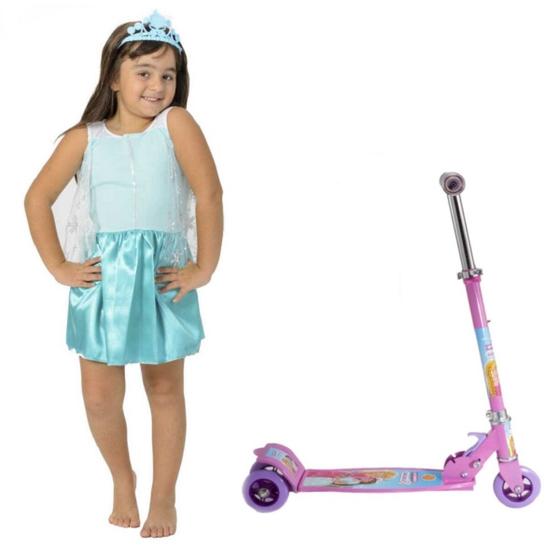 Imagem de Kit de Patinete Rosa + Fantasia de Princesas com Coroa