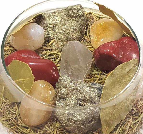Imagem de Kit de Pedras Naturais Para Montar Taça de Cristais Da Prosperidade e Sucesso Pirita Jaspe Vermelho
