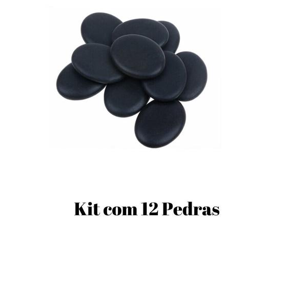 Imagem de  Kit De Pedras Quentes Pretas P/ Massagens 12 UN Basalto Relaxar