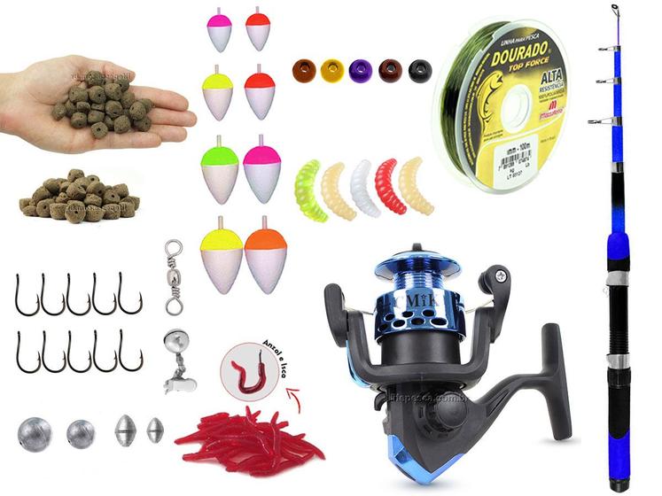 Kit de Pesca 1 Vara Telescópica 1,70m + 1 Molinete e Acessórios (Ref. 52) Menor preço em Kit de Pesca 1 Vara Telescópica 1,70m + 1 Molinete e Acessórios (Ref. 52)
