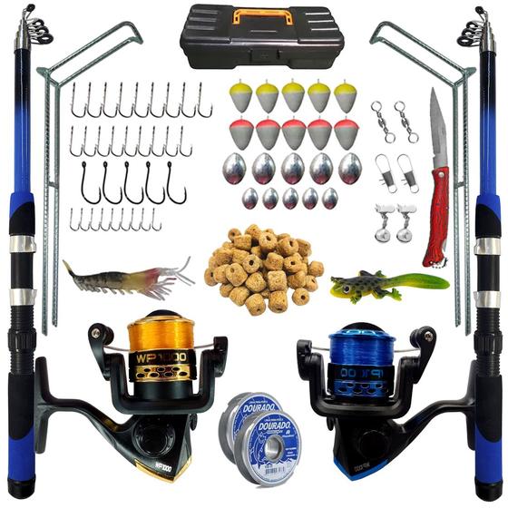 Imagem de Kit de Pesca 2 Varas + 2 Molinetes e Acessorios Completo