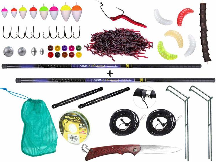 Kit de Pesca Com 2 Varas Telescópicas de Mão 2,10m + Acessórios (Ref. 124) Menor preço em Kit de Pesca Com 2 Varas Telescópicas de Mão 2,10m + Acessórios (Ref. 124)