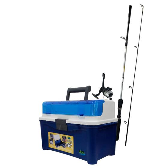 Imagem de Kit de Pesca com Vara 1.5m + Molinet 142M.2 + Maleta Azul para Pesca com Compartimentos Ajustáveis