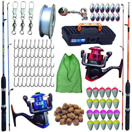 Imagem de Kit De Pesca Completo 2 Varas 1,50m  2 Molinetes 97 Itens