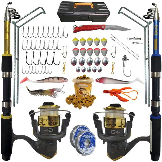 Kit de Pesca Duplo Vara + Molinete e Acessorios Completo Menor preço em Kit de Pesca Duplo Vara + Molinete e Acessorios Completo