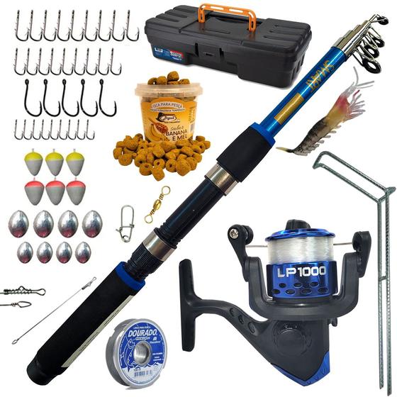 Kit de Pesca Vara Telescópica + Molinete + Acessórios Menor preço em Kit de Pesca Vara Telescópica + Molinete + Acessórios