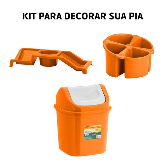 Imagem de Kit De Pia Lixeira Basculante Porta Detergente e Porta Talheres