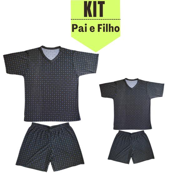 Imagem de Kit De Pijama Pai e Filho Tecido Leve Estampado Liganete Camisa Meia Manga e Short