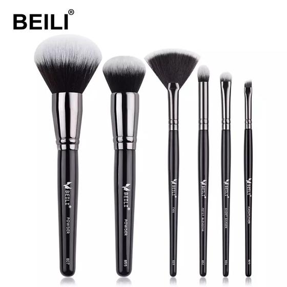 Imagem de Kit de Pincéis Maquiagem Profissional BEILI Preto - Pó, Base, Mistura