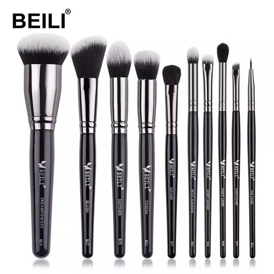 Imagem de Kit de Pincéis Maquiagem Profissional BEILI Preto - Pó, Base, Mistura