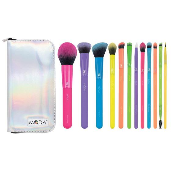 Imagem de Kit de Pincel para Maquiagem MODA Totally Electric - 13 Peças com Estojo