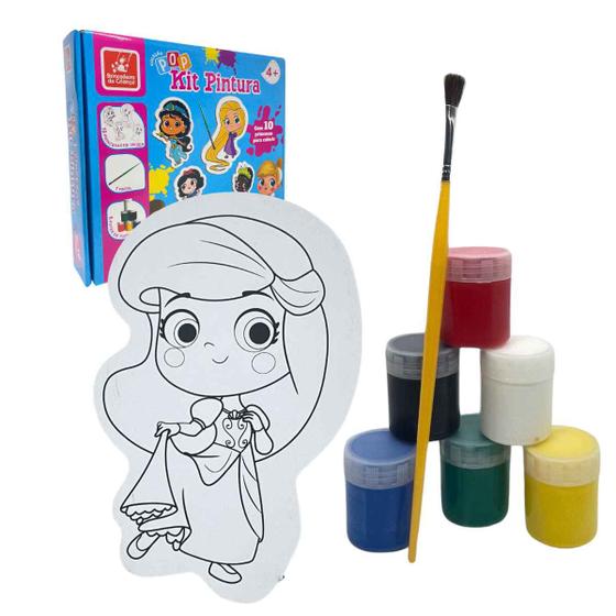 Imagem de Kit De Pintura Coleção Pop  Brincadeira De Criança  10 Telas Em Madeira + 6 Tintas Guache + Pincel