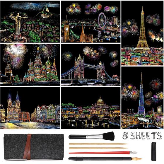 Imagem de Kit de pintura Scratch Art MIASTAR Rainbow com 8 folhas A4