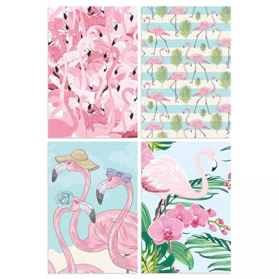 Imagem de Kit de Placas Decorativas Flamingos Tropicais 4un 30x40cm