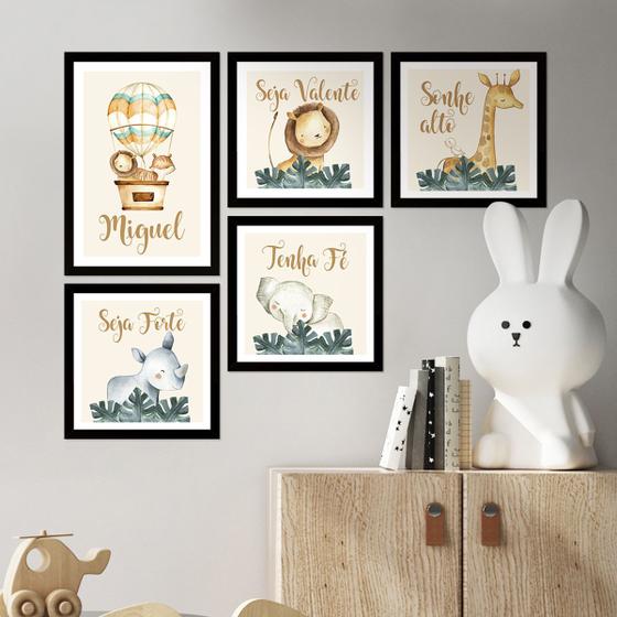 Imagem de Kit de Placas Decorativas Safari Aquarela Moldura Preta