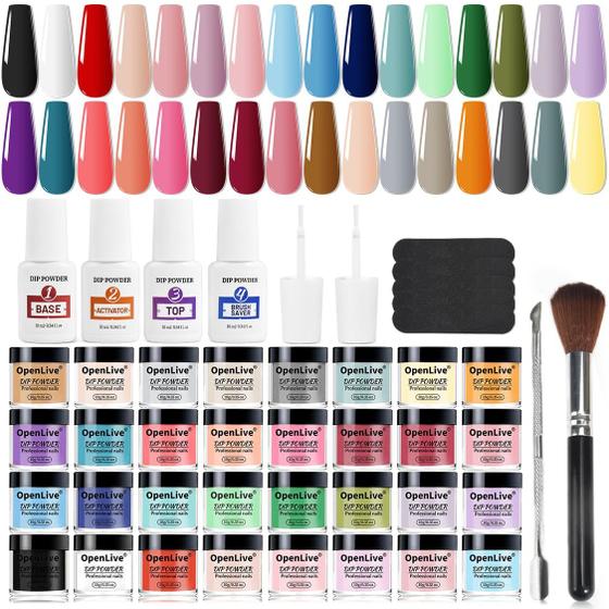 Imagem de Kit de Pó para Unhas Dip Powder Openlive - 32 Cores com 36 Frascos