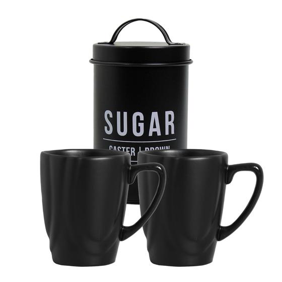 Imagem de Kit De Pote Para Açúcar Sugar Com 2 Canecas 280ml Para Café Da Manhã