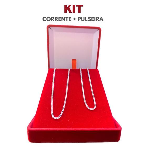 Imagem de Kit De Prata 925 Legítima Corrente + Pulseira Italiana Fina