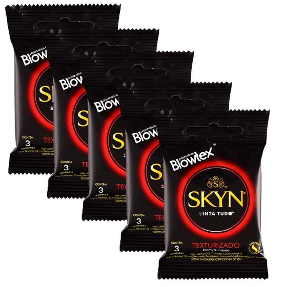 Imagem de Kit de Preservativos com 5 Pacotes SKYN Texturizado com 3 unidades