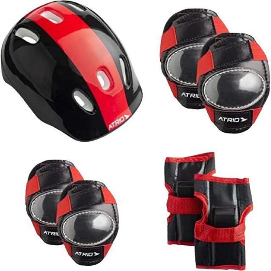 Kit De Proteção Infantil Atrio (Capacete + Cotoveleiras + Joelheiras E Luva) - Vermelho Menor preço em Kit De Proteção Infantil Atrio (Capacete + Cotoveleiras + Joelheiras E Luva) - Vermelho