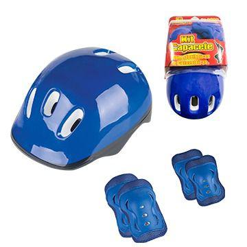 Imagem de Kit de Proteção Infantil Capacete Joelheiras e Cotoveleiras para Patins - Skate Azul ou preto- Fenix - 02A