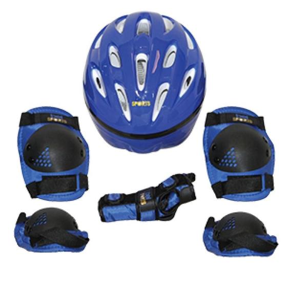 Imagem de Kit de proteção radical com capacete tam. P azul - Bel Sports