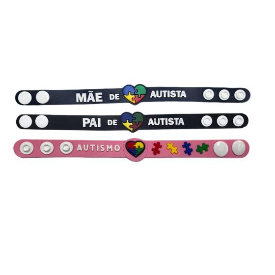 Imagem de Kit de pulseiras emborrachadas com regulagem pai mãe filho autismo autista