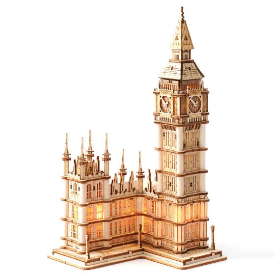 Imagem de Kit de Puzzle 3D de Madeira ROBOTIME Big Ben com Luz LED