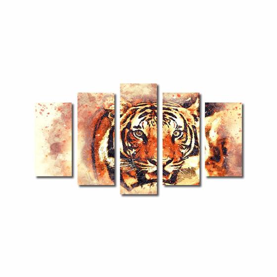 Imagem de Kit De Quadros Decorativos Ilustração De Tigre Laranja