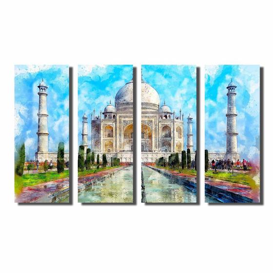 Imagem de Kit De Quadros Decorativos Pintura Watercolor Taj Mahal