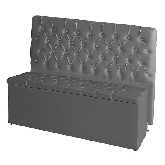 Imagem de Kit De Quarto Cabeceira De Cama Box e Calçadeira Baú Bella King 195 cm Suede Botão Strass Grafite Eli Móveis e Decoração