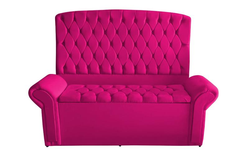 Imagem de Kit De Quarto Cabeceira De Cama Box e Calçadeira Baú Dubai King 195 cm Suede Rosa Pink Ec Móveis