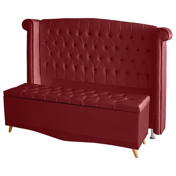 Imagem de Kit De Quarto Cabeceira De Cama Box e Calçadeira Baú Toquio Casal Queen 160 cm Suede Vermelho Ec Móveis