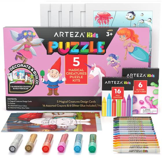 Imagem de Kit de Quebra-Cabeças para Colorir Arteza Kids - 16 Lápis + 5 Quebra-Cabeças (3+)