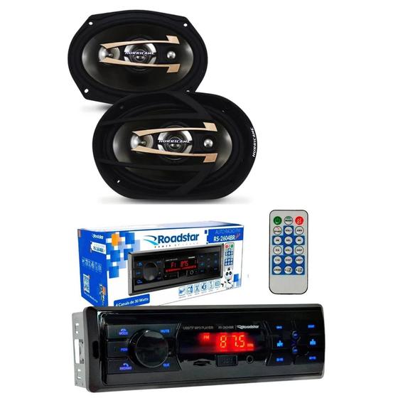 Imagem de Kit de rádio mp3 bt fm usb com alto falante 6x9 platino