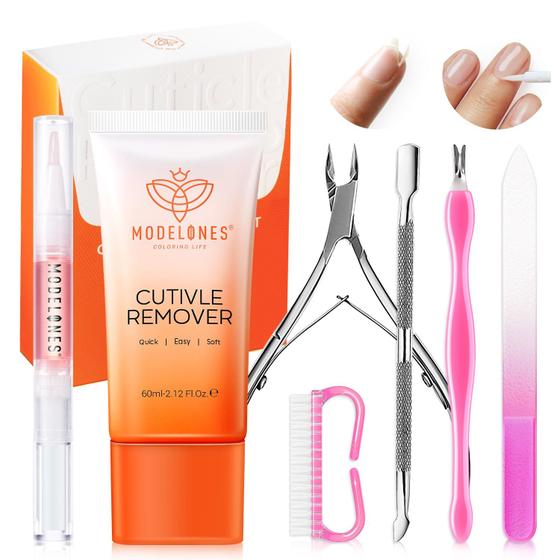 Imagem de Kit de remoção de cutículas Modelones com ferramentas de creme, óleo e manicure