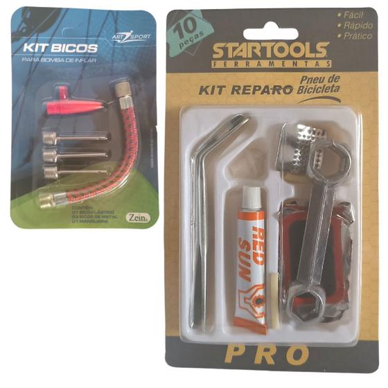Imagem de Kit De Reparo 10 Peças Para Bicicleta e Kit Bicos de Metal