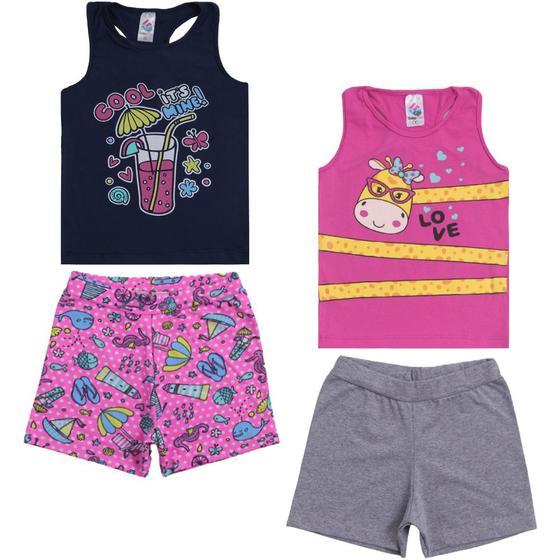 Kit 4 Shorts Infantil Juvenil Menina Algodão + Cotton Roupa Feminina  Criança Bermuda Verão 04-16 - Sortido