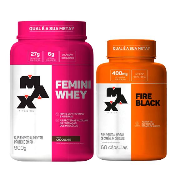 Imagem de Kit de Suplementos para Mulheres Femini Whey + Cafeína 60 cápsulas - Max Titanium